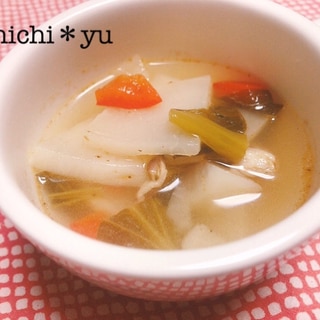 鉄分の吸収率アップ↑ かぶと小松菜のスープ